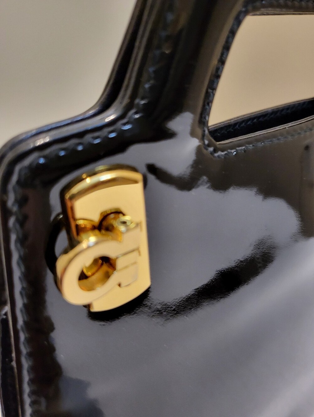 Salvatore Ferragamo Mini Wanda Black Patent Leather Top-Handle Bag with Strap - Picture 14 of 16